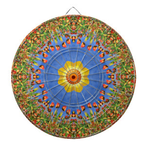 Das Vintage orange Gelb-Blau-Kaleidoskop Sun Dartscheibe