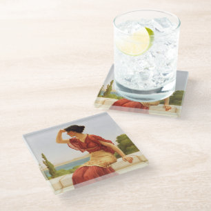 Das Vintage Portrait der Frau mit dem Zeichen Godw Glasuntersetzer