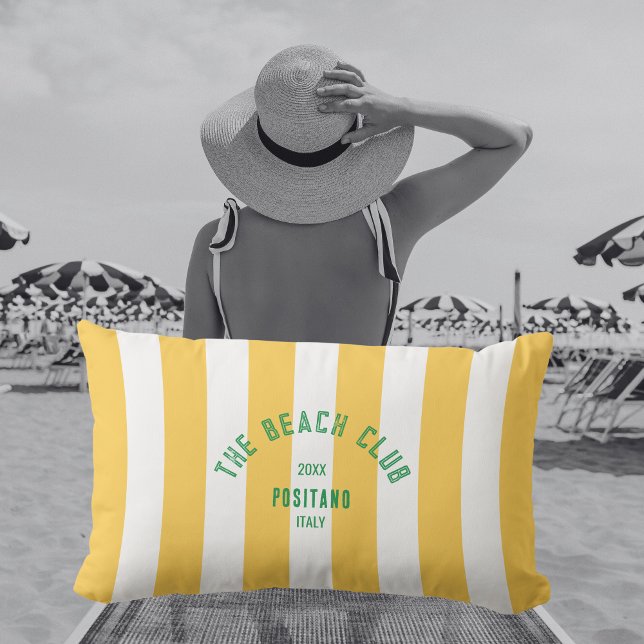 Das Wappen des Beach Club Gelb Cabana Streifen Kissen Für Draußen (Von Creator hochgeladen)