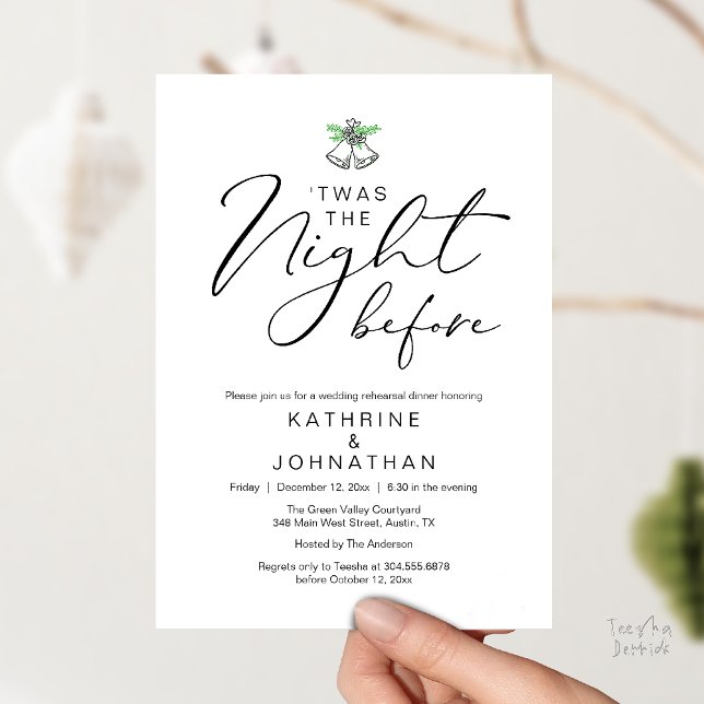 "Das war das Abendessen vor der romantischen Probe Einladung ('Twas The Night Before Modern Romantic Wedding Rehearsal Dinner Invitation Card PDF Black White)