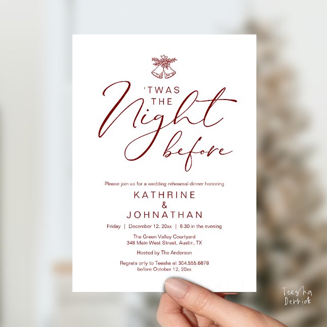 "Das war das Abendessen vor der romantischen Probe Einladung ('Twas The Night Before Modern Romantic Wedding Rehearsal Dinner Invites Card PDF Burgundy Wine Red)