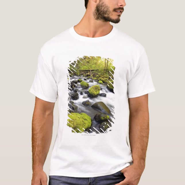 Das Wasser, das durch Moos fließt, bedeckte Felsen T-Shirt (Vorderseite)