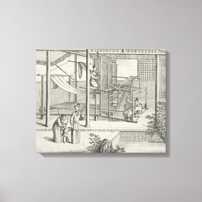 "Das Weaving von Blume'd Silks", zwei Frauen am Ar Leinwanddruck (Vorderseite)