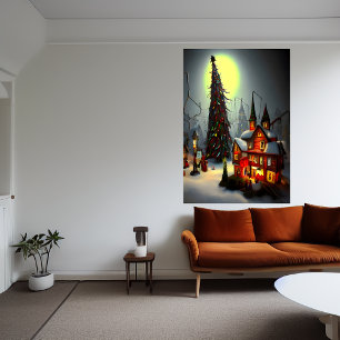 Das Weihnachtsdorf in der Nacht   AI Art Poster