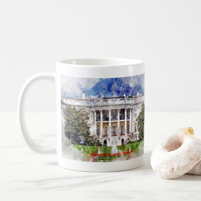Das Weiße Haus in Washington DC in Watercolor Kaffeetasse (Mit Donut)