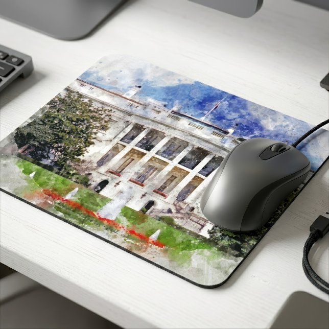 Das Weiße Haus in Washington DC in Watercolor Mousepad (The White House in Washington DC – Southern Facade. Mouse Pad)