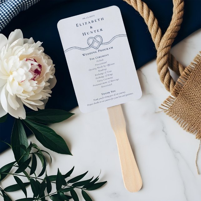 Das Weiße Hochzeitsprogramm für das KNOCHENKNOCHEN Fächer (Tying The Knot Rope Heart White Wedding Program Hand Fan)