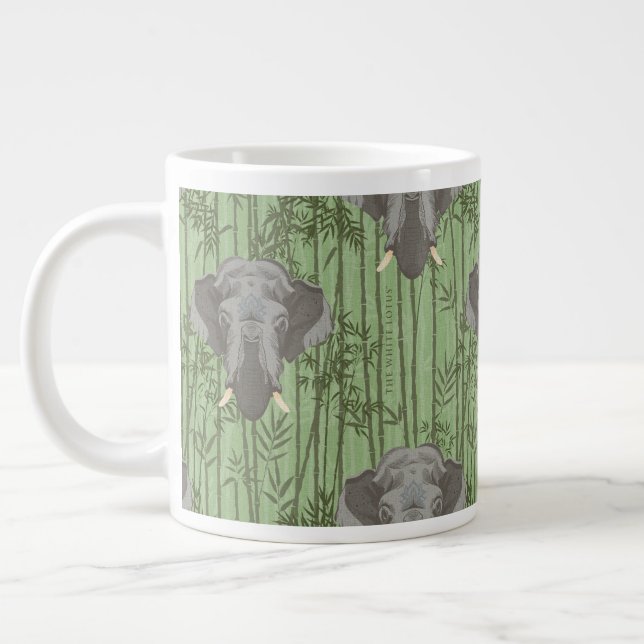 Das weiße Lotus-majestätische Elefantenmuster Jumbo-Tasse (Links)