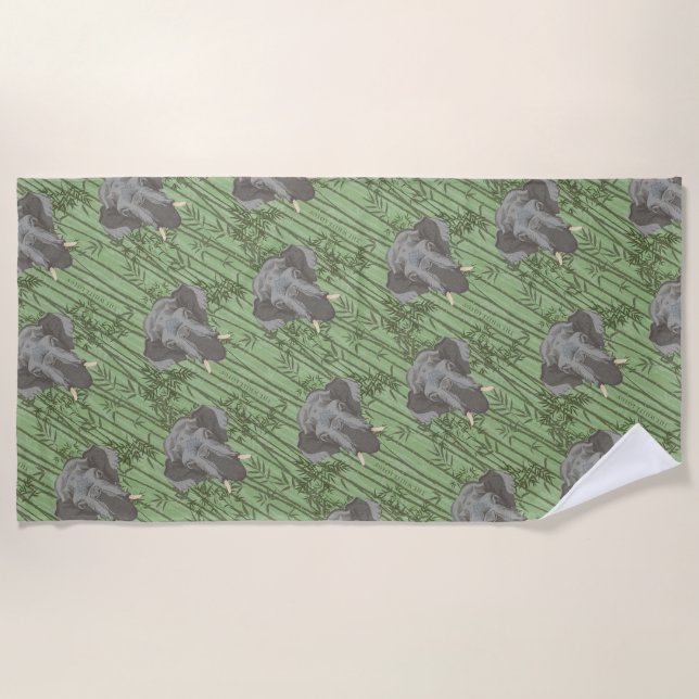 Das weiße Lotus-majestätische Elefantenmuster Strandtuch (Vorderseite)