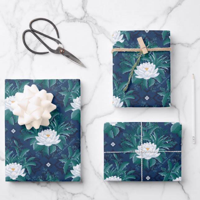 Das weiße Lotus Midnight Lotus-Muster Geschenkpapier Set (Vorderseite)