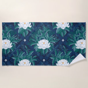 Das weiße Lotus Midnight Lotus-Muster Strandtuch