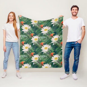 Das weiße Lotus tropische Vögel & Lotus Muster Fleecedecke