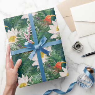 Das weiße Lotus tropische Vögel & Lotus Muster Geschenkpapier