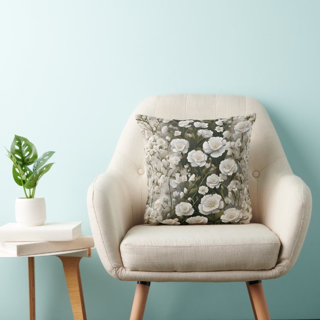 Das weiße weiche Blumenmuster-Design Kissen (Stuhl )