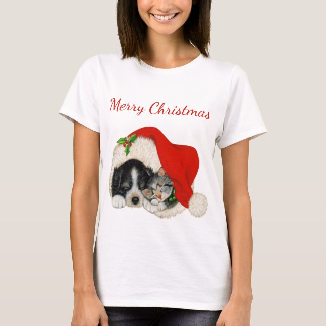 Das Welpe und Kitten frohe Weihnachts-Shirt T-Shirt (Vorderseite)