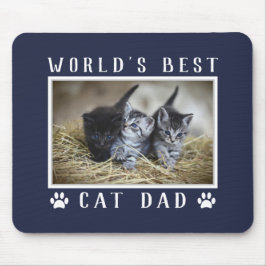 Das weltbeste Cat Vater Foto Paw Prints Navy Blue Mousepad