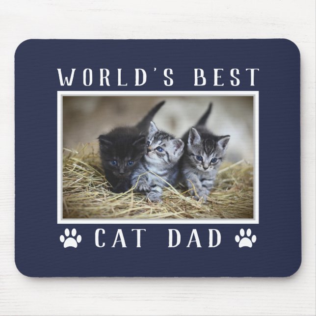 Das weltbeste Cat Vater Foto Paw Prints Navy Blue Mousepad (Vorne)