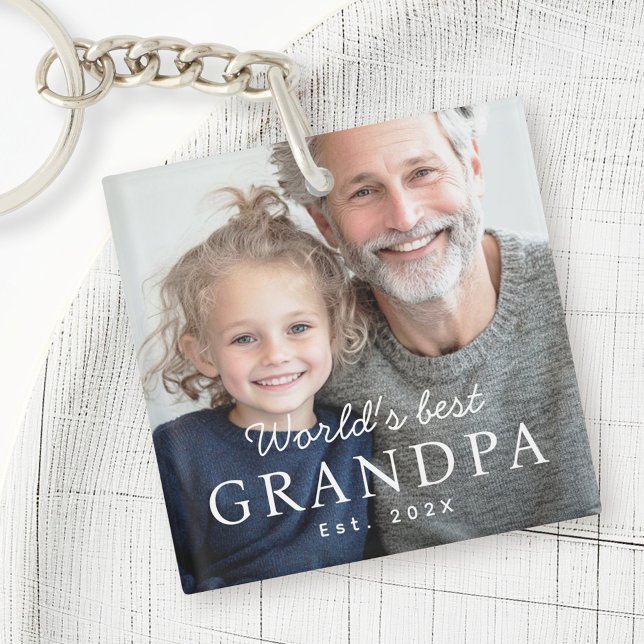 Das weltbeste Großvater-Foto im letzten Jahr Schlüsselanhänger (World's best grandpa grandfather est year photo keychain)