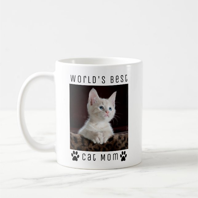 Das weltweit beste Cat Mama Custom Foto, Paw druck Kaffeetasse (Links)