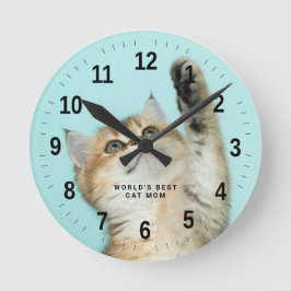 Das weltweit beste Cat Mama Custom Foto Runde Wanduhr