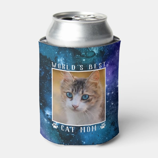 Das weltweit beste Cat Mama Space Paw Prints Foto Dosenkühler (Kanne Vorderseite)