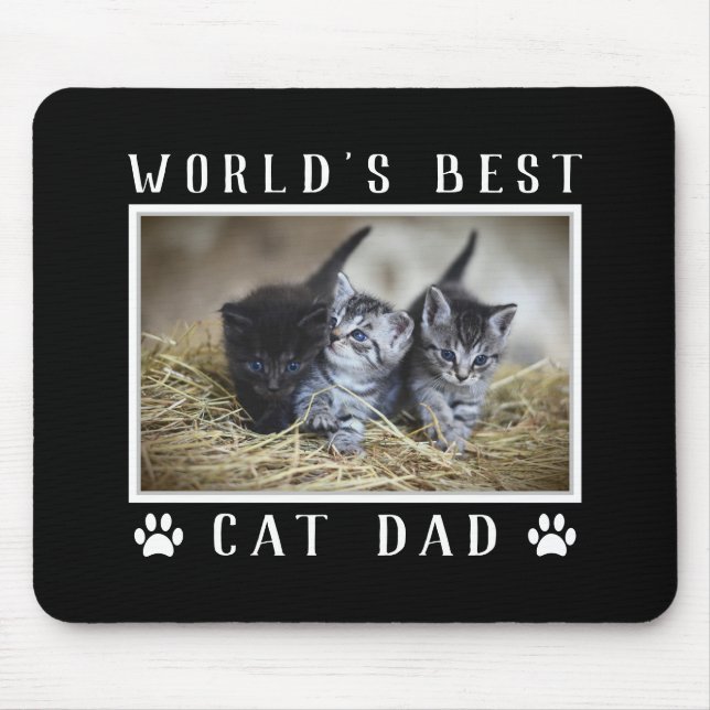 Das weltweit beste Cat Vater Foto Paw Prints Black Mousepad (Vorne)