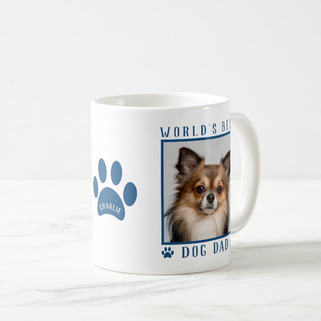 Das weltweit beste Hund Vater Blue Paw Print Name  Kaffeetasse (VorderseiteRechts)