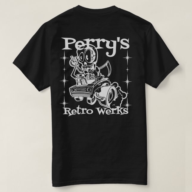 Das Werks des Perrys Retro Dunkelheits-Shirt T-Shirt (Design Rückseite)
