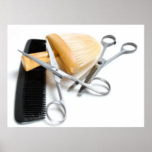 Das Werkzeug des alten Friseurs Poster