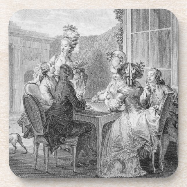 Das Whist Party, 1783, graviert durch Jean Dambrun Getränkeuntersetzer (Vorderseite)