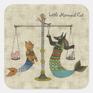 Das Wiegen der Heart Mermaid Cat Quadratischer Aufkleber