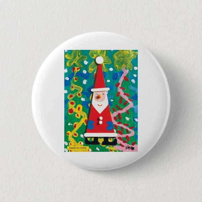 Das Winterwunderland von Santa - Kinder Kunst für  Button (Vorderseite)