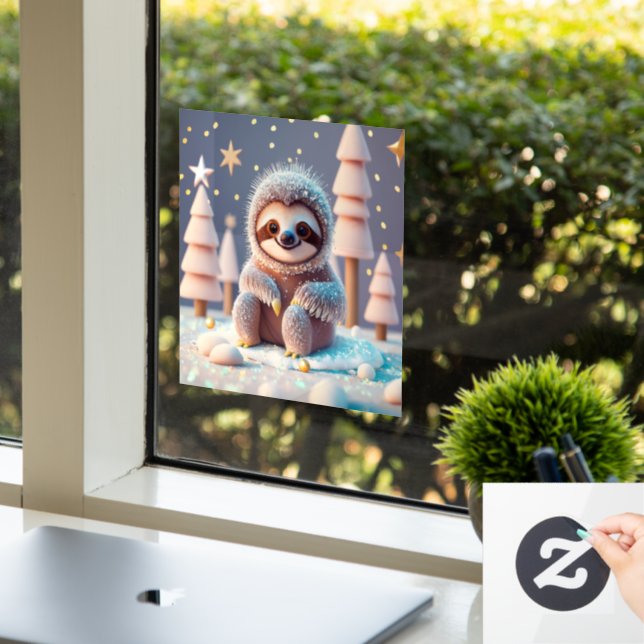 Das Winterwunderland von Snowy Sloth Fensteraufkleber (Büro)