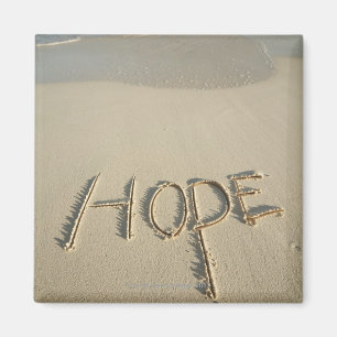 Das Wort "Hope" Sand am Strand mit Magnet