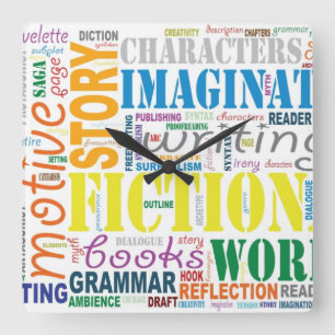 Das Wort-Kunst-Uhr des weißen Fiktions-Verfassers Quadratische Wanduhr