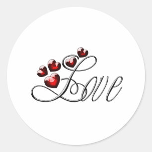 Das Wort Liebe und Rot funkelnde Herz Kalligraphie Runder Aufkleber