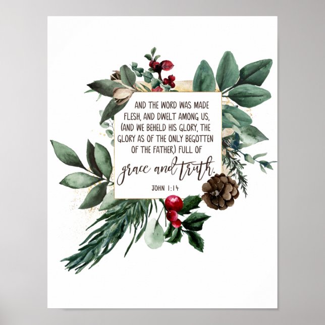 Das Wort wurde Fleisch, Johannes 1:14, Weihnachten Poster (Vorne)