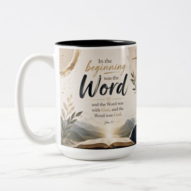Das Wort Zweifarbige Tasse (Links)