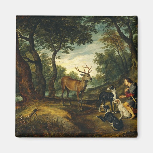 Das Wunder von Saint Hubert von Peter Paul Rubens Magnet (Vorne)