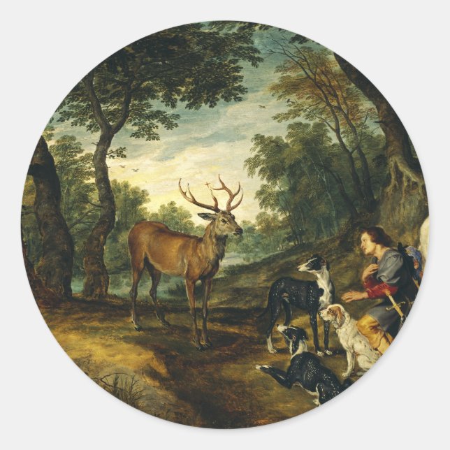 Das Wunder von Saint Hubert von Peter Paul Rubens Runder Aufkleber (Vorderseite)