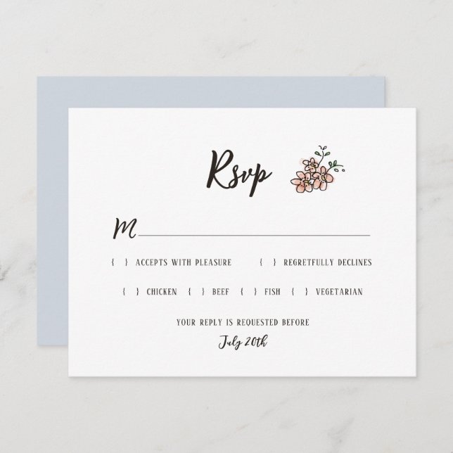 Das Zeichen der Hochzeit sagt rustikale Doodle Flo RSVP Karte (Vorne/Hinten)