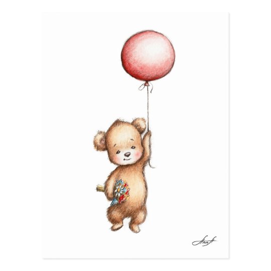 Das Zeichnen des TeddyBären mit rotem Ballon und
