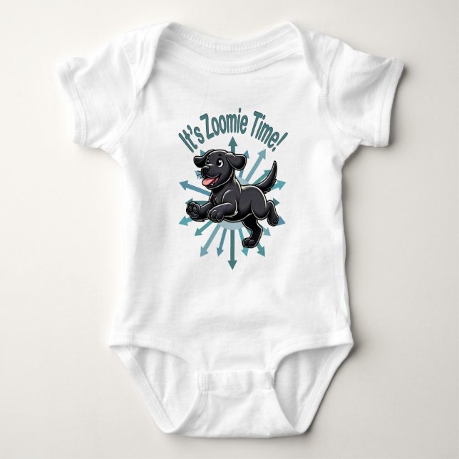 Das Zoomie Time Black Lab Baby Strampler (Vorderseite)