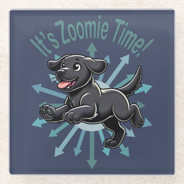 Das Zoomie Time Black Lab Glasuntersetzer (Vorderseite)
