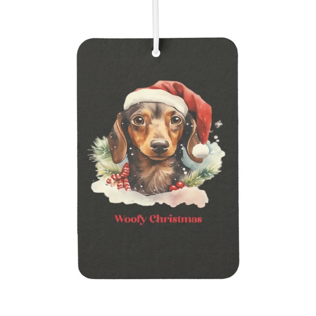 Daschund Dog Christmas Santa Hat Xmas Light Woofy  Autolufterfrischer (Vorderseite)