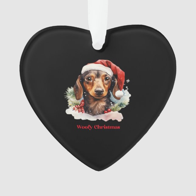 Daschund Dog Christmas Santa Hat Xmas Light Woofy  Ornament (Vorderseite)