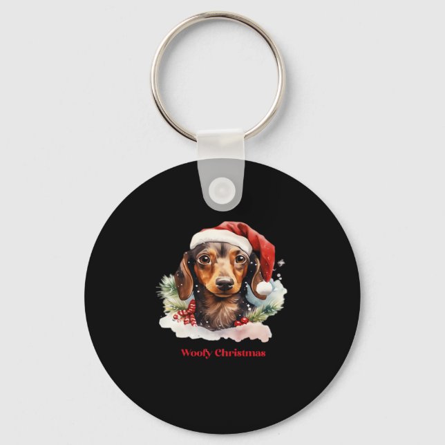 Daschund Dog Weihnachts-Weihnachtsmannmütze Xmas L Schlüsselanhänger (Vorderseite)