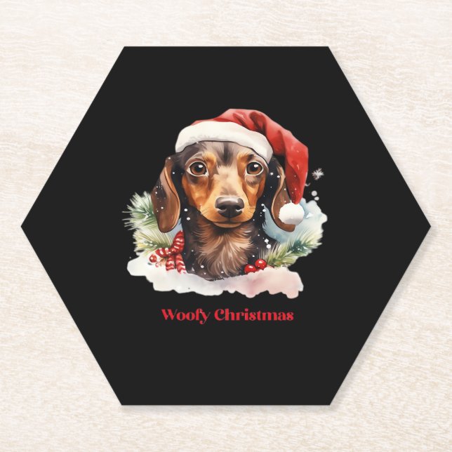 Daschund Dog Weihnachts-Weihnachtsmannmütze Xmas L Untersetzer (Vorderseite)