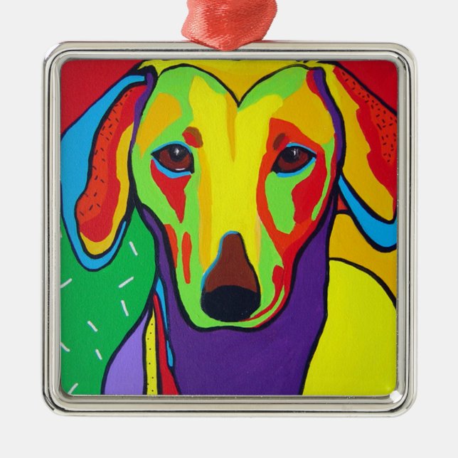 Daschund Hündchen-Verzierung Silbernes Ornament (Vorne)
