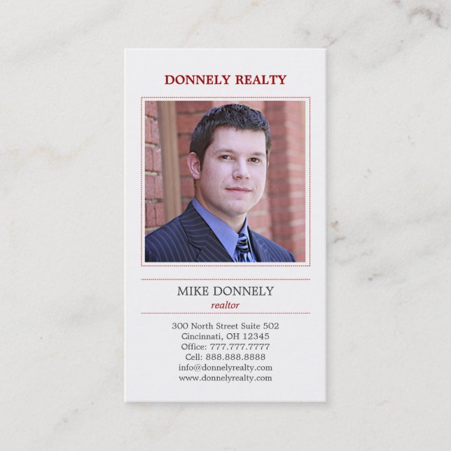 Dashed Border (Red) Foto Business Card Visitenkarte (Vorderseite)